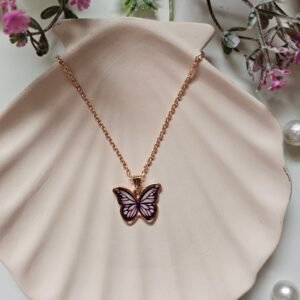 Pink butterfly rosegold chain